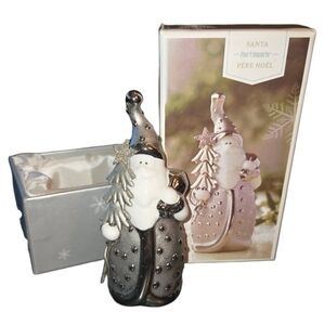 Pier 1 Imports Santa Père Noël White & Silver Tone Santa With Box 4"X1.75"X1.75"